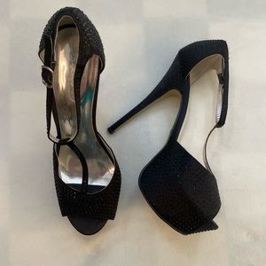 Selina by summer rio black sparkle platform T strap stiletto